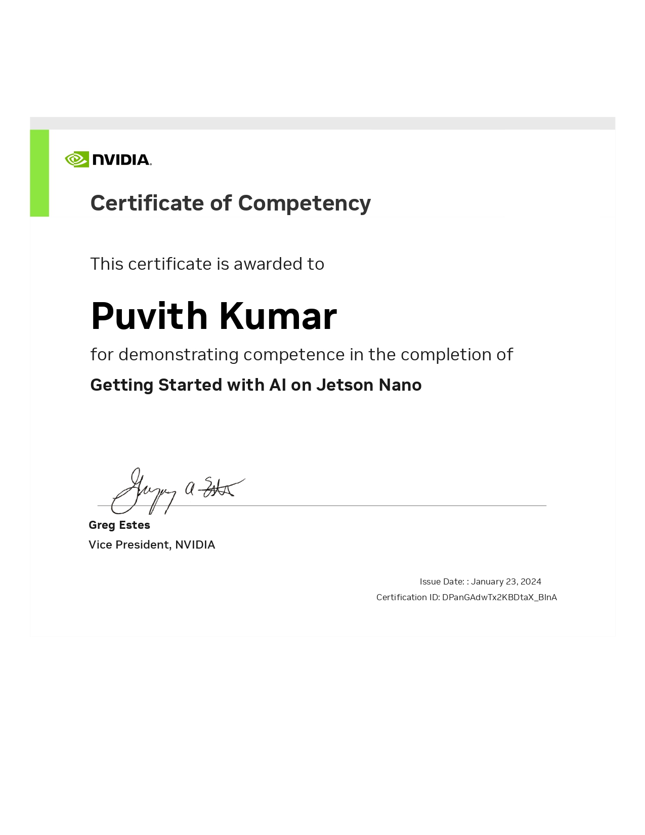 NVIDIA AI Certificate